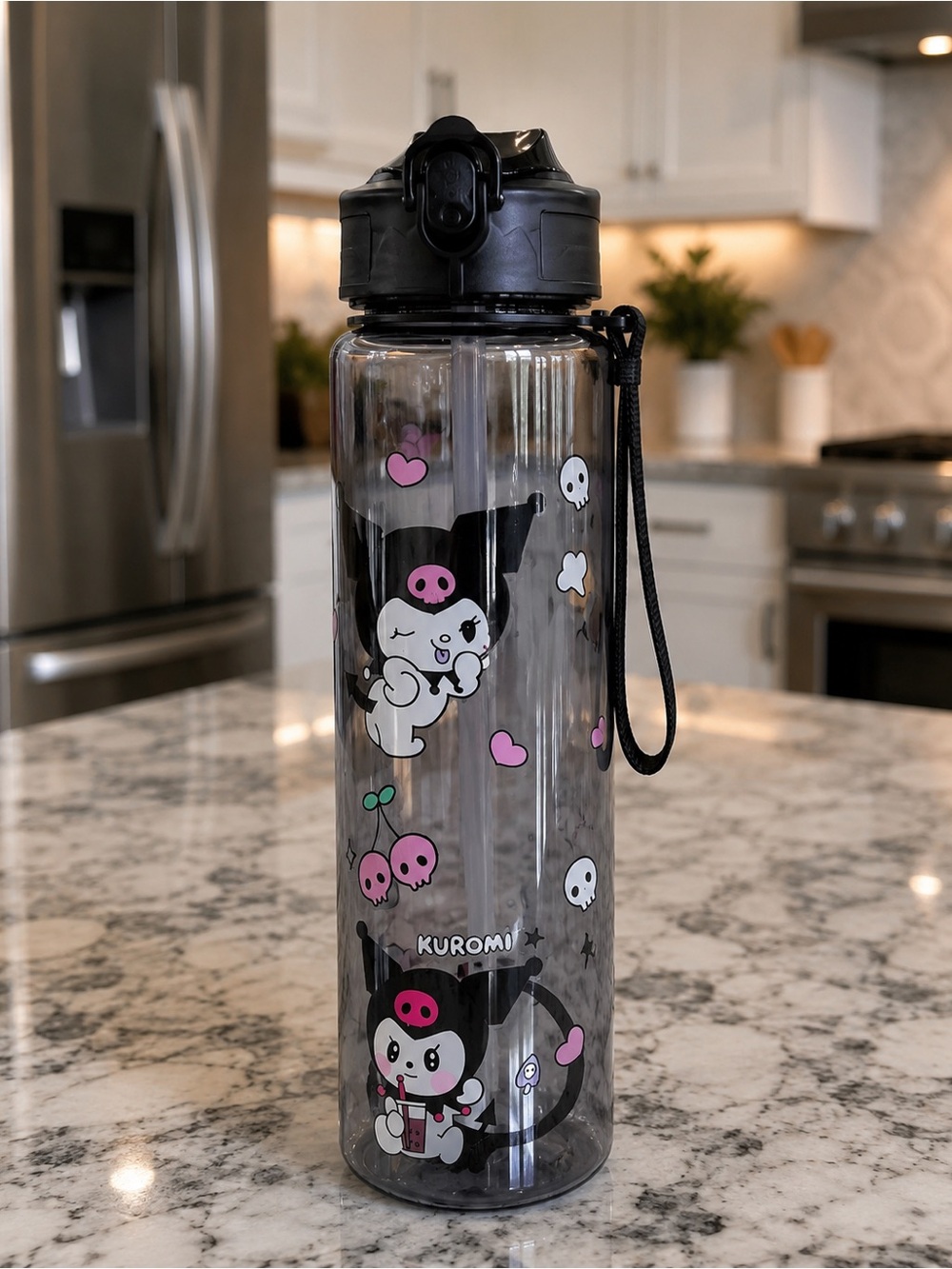 Kuromi 30 oz Capacity Water Bottle with Straw & Flip Top Lid